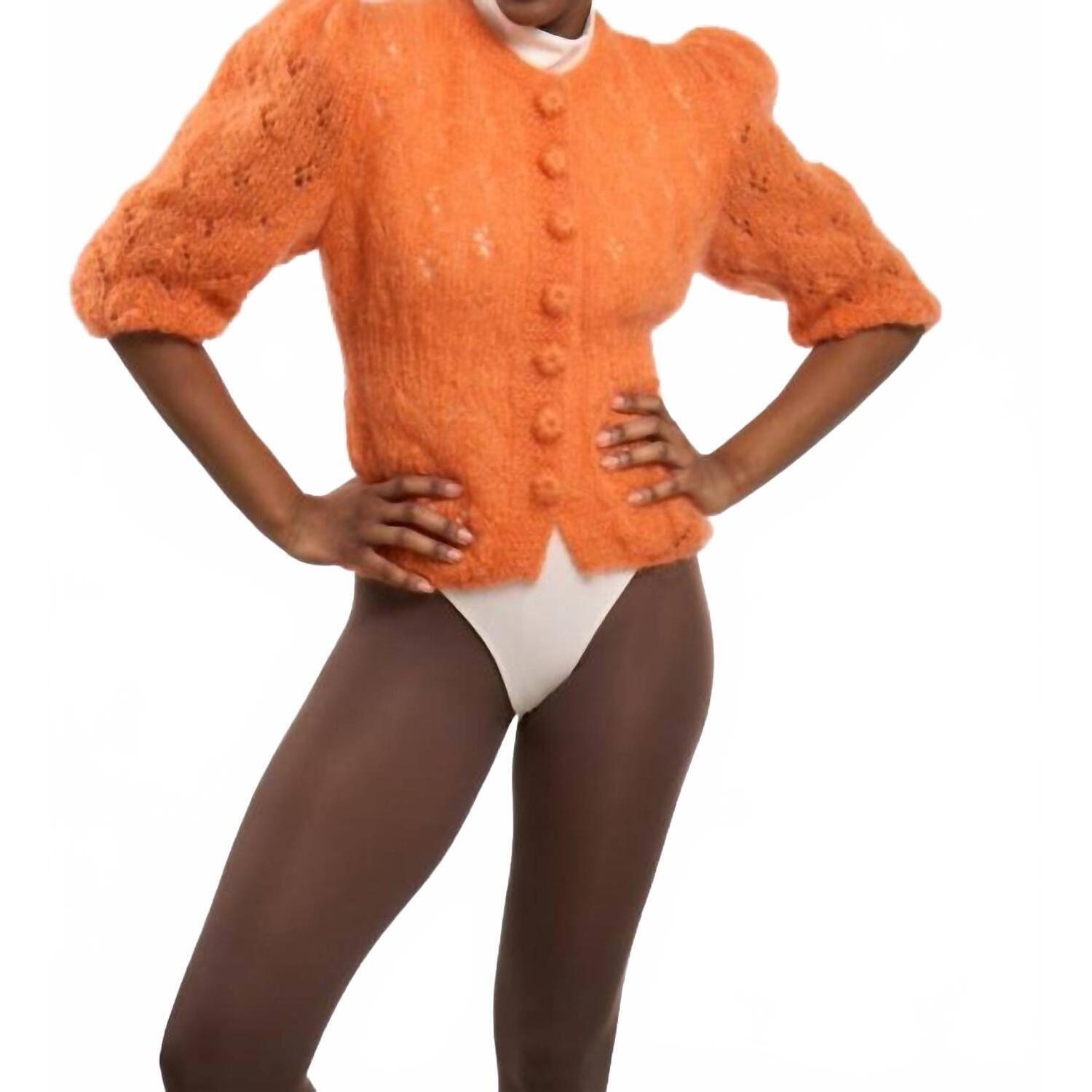 New Maridruna The Fiona Mohair Hand Knit Cardigan In Orange